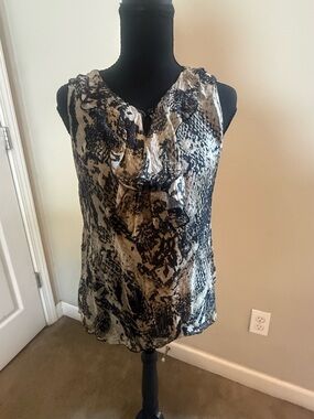 Snake-Print Ruffle Front Sleeveless Camisole in Black and Tan